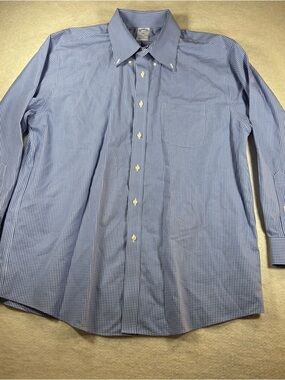 Brooks Brothers Blue Gingham Long Sleeve Button Down Regular Fit Size 16.5-32/33